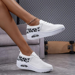 Leopard Print Chunky Sneakers Air Cushion Walking Shoes Women's Footwear