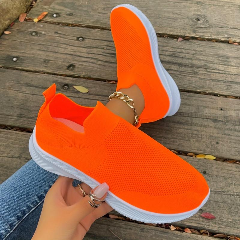 Women's Solid Sneakers Flying Woven Sock Shoes