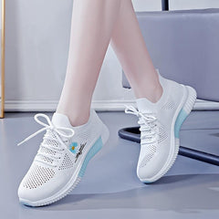 Women's Daisy Pattern Lace up Mesh Sneakers Soft Sole Athletic Shoes