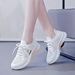 Women's Daisy Pattern Lace up Mesh Sneakers Soft Sole Athletic Shoes