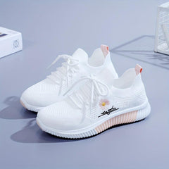 Women's Daisy Pattern Lace up Mesh Sneakers Soft Sole Athletic Shoes
