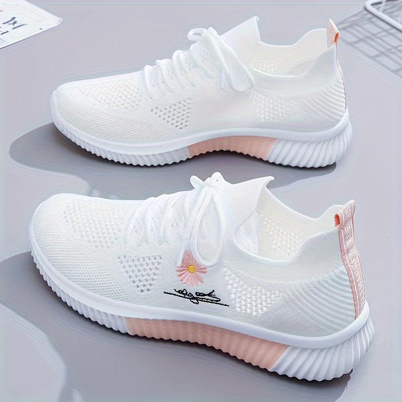 Women's Daisy Pattern Lace up Mesh Sneakers Soft Sole Athletic Shoes