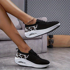 Leopard Print Air Cushion Chunky Sneakers Slip on Walking Shoes