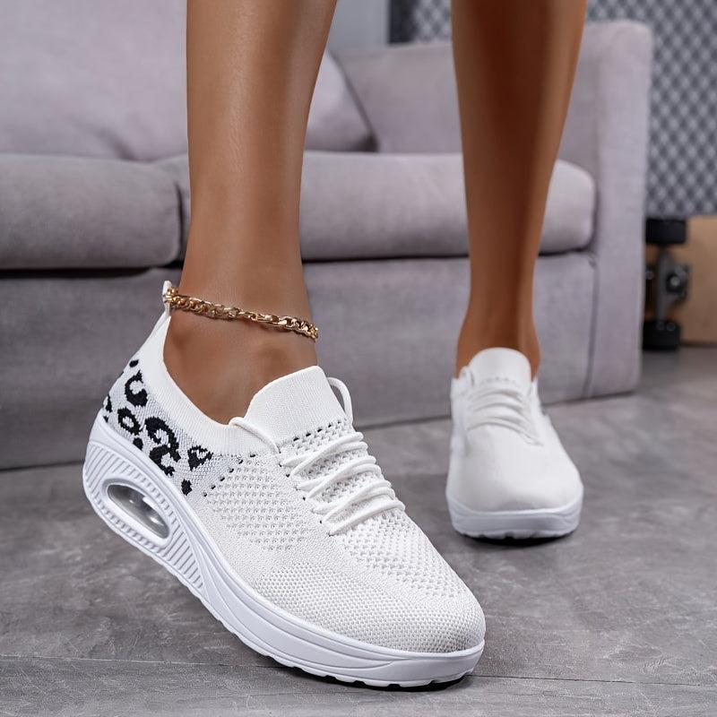 Leopard Print Air Cushion Chunky Sneakers Slip on Walking Shoes