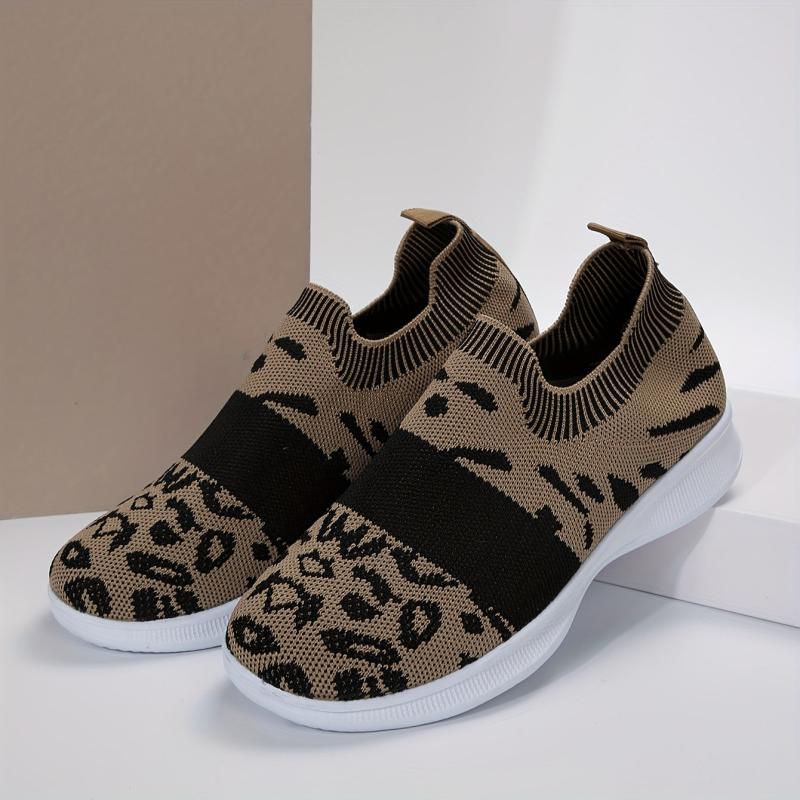 Leopard Pattern Running Shoes Breathable Mesh Lightweight Non-slip Casual Shoes