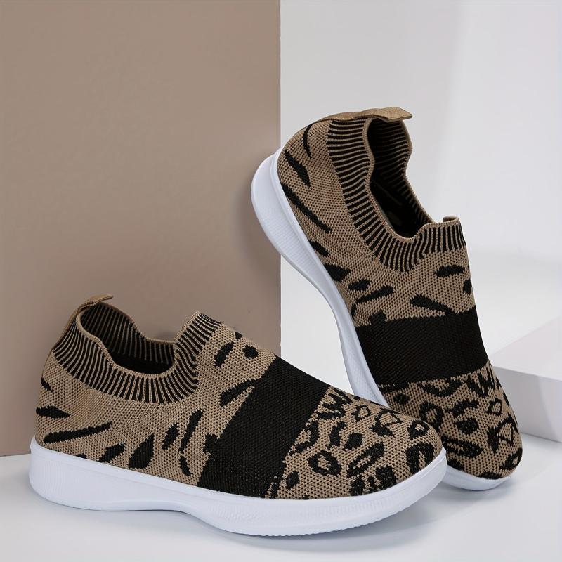 Leopard Pattern Running Shoes Breathable Mesh Lightweight Non-slip Casual Shoes
