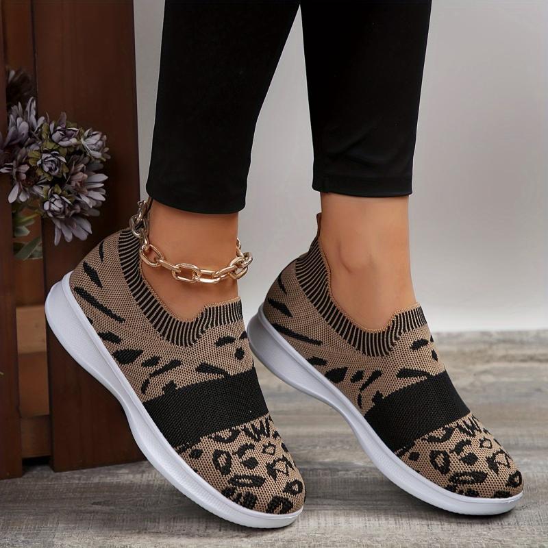 Leopard Pattern Running Shoes Breathable Mesh Lightweight Non-slip Casual Shoes
