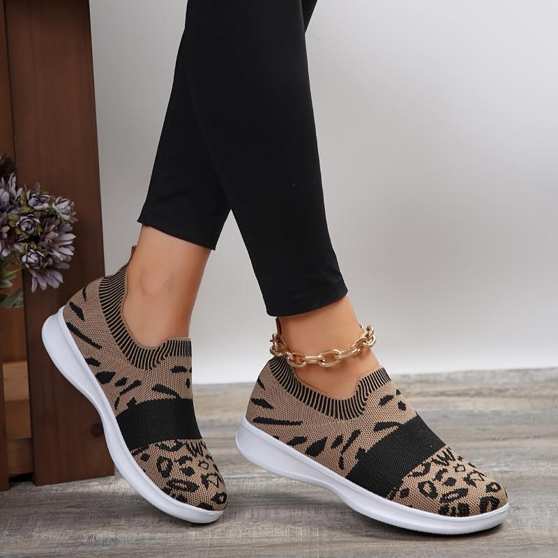 Leopard Pattern Running Shoes Breathable Mesh Lightweight Non-slip Casual Shoes