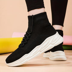 Women's High Top Knit Sneakers Platform Shoes