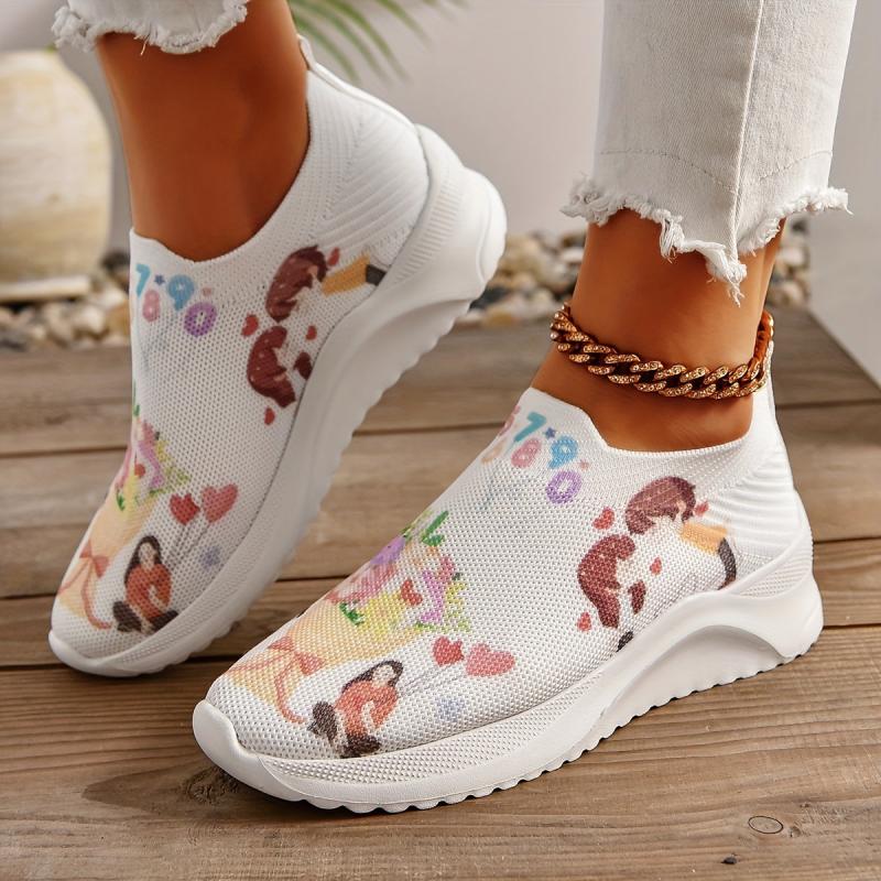 Couple Figure Graphic Walking Shoes Breathable Knit Running Shoes