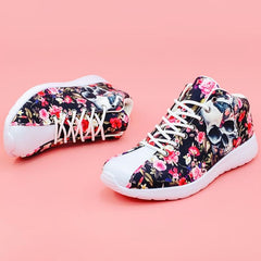 Halloween Flower & Skull High Top Running Shoes Lightweight Breathable Sneakers