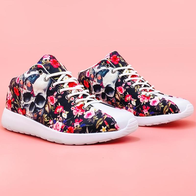 Halloween Flower & Skull High Top Running Shoes Lightweight Breathable Sneakers