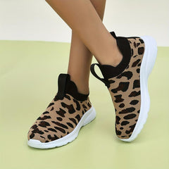 Leopard Pattern Mesh Tennis Sports Shoes Lightweight Non slip Outdoor Sneakers