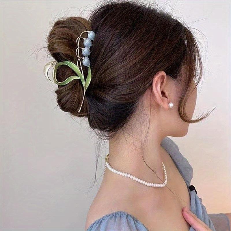 Drop Lily Flower Hair Clip Double Layer Electrophoresis Retention