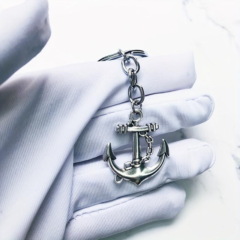 Ship's Anchor Keychains Vintage Antique Silver Plated Alloy Big Arrow Keyholder