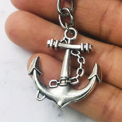 Ship's Anchor Keychains Vintage Antique Silver Plated Alloy Big Arrow Keyholder