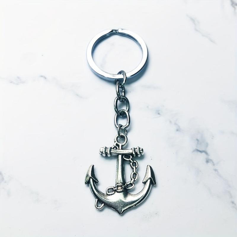 Ship's Anchor Keychains Vintage Antique Silver Plated Alloy Big Arrow Keyholder