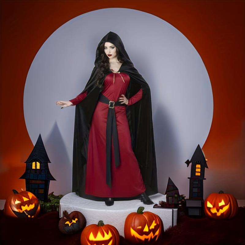 2Pcs Long Witch Hooded Cloak for Halloween Costumes Masquerade Parties