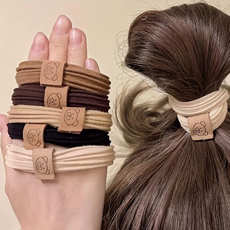 10PCS Women Solid Scrunchies High Elastic Hair Bands Coffee Bear Rubber Band
