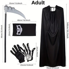4pcs Halloween Adult Grim Reaper Costume Set