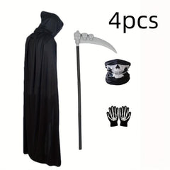 4pcs Halloween Adult Grim Reaper Costume Set