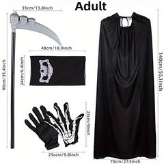 4pcs Halloween Adult Grim Reaper Costume Set