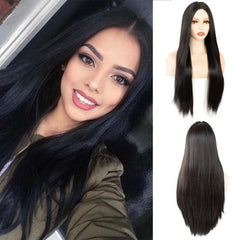 Long Straight Synthetic Wig Middle Part Heat Resistant Fiber Daily Party Use