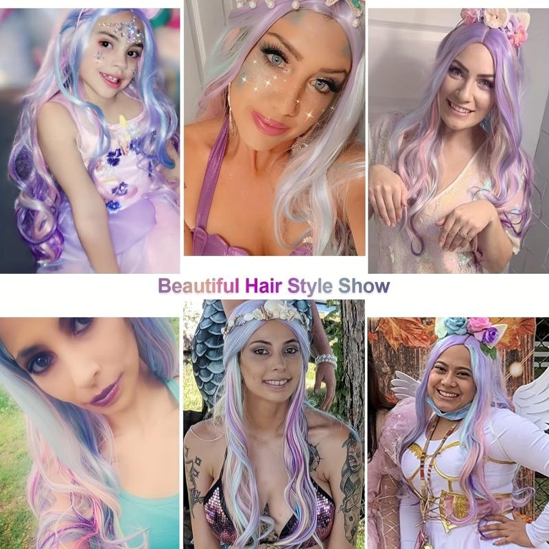 Rainbow Long Curly Wig Heat Resistant Wig For Daily Party Holiday Cosplay Props