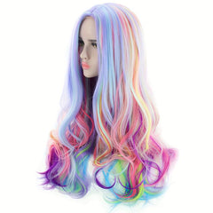 Rainbow Long Curly Wig Heat Resistant Wig For Daily Party Holiday Cosplay Props