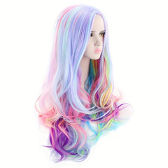 Rainbow Long Curly Wig Heat Resistant Wig For Daily Party Holiday Cosplay Props