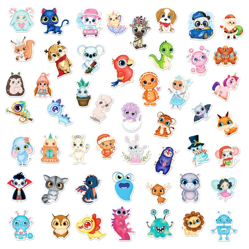 50 Adorable Cartoon Animals Stickers for Education & Fun
