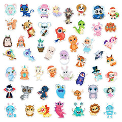 50 Adorable Cartoon Animals Stickers for Education & Fun