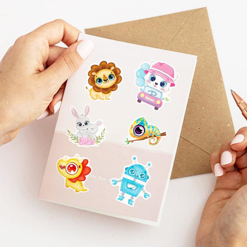 50 Adorable Cartoon Animals Stickers for Education & Fun