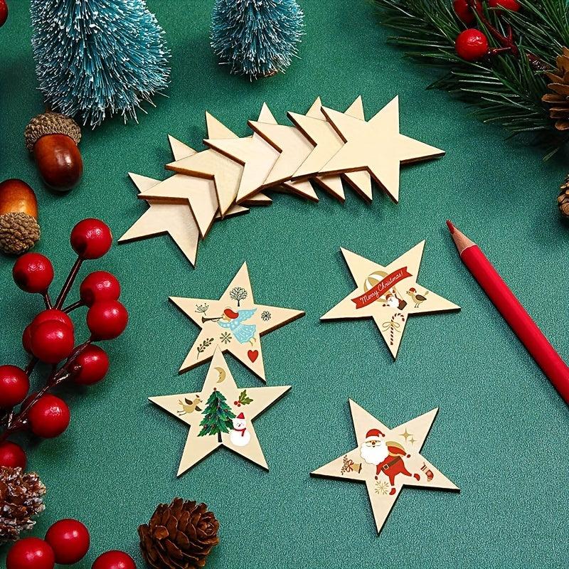 10 Wooden Star Embellishments Unfinished Star Tags DIY Craft