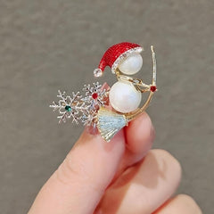 Snowman Rhinestone Brooch Christmas Gift