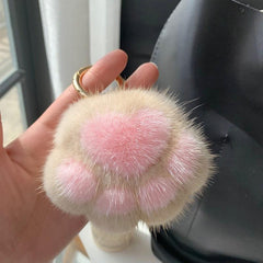 Cat Claw Bag Charm Mink Fur Plush Toy Car Keychain Pendant Gift