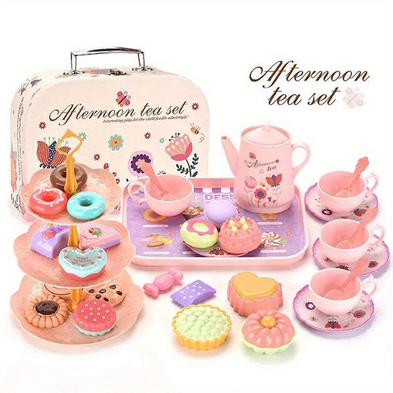 41pcs Simulation Afternoon Tea Snack Toy Girl Pink Tea Set Play House Toy