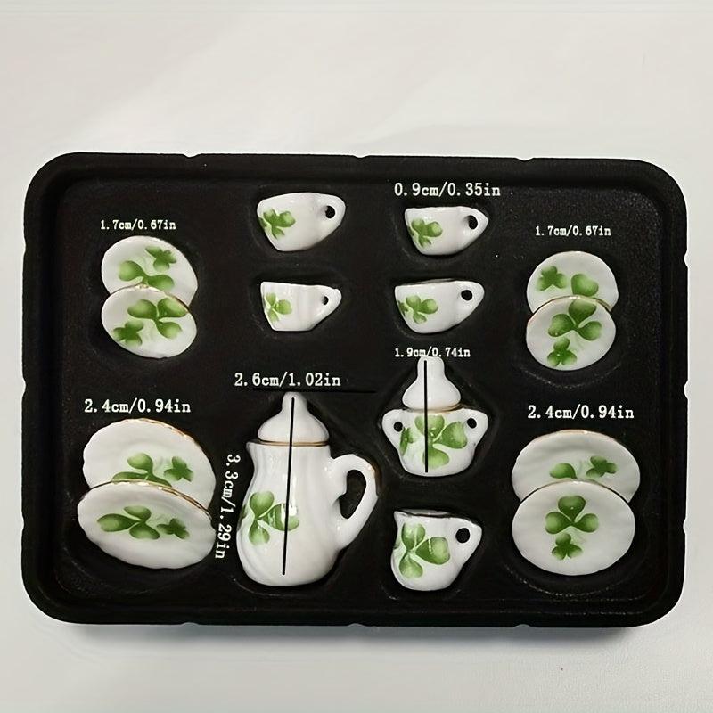 Mini Ceramic Tea Set for Dollhouse Play Toy - Kids Food Dishes Cups & Plates