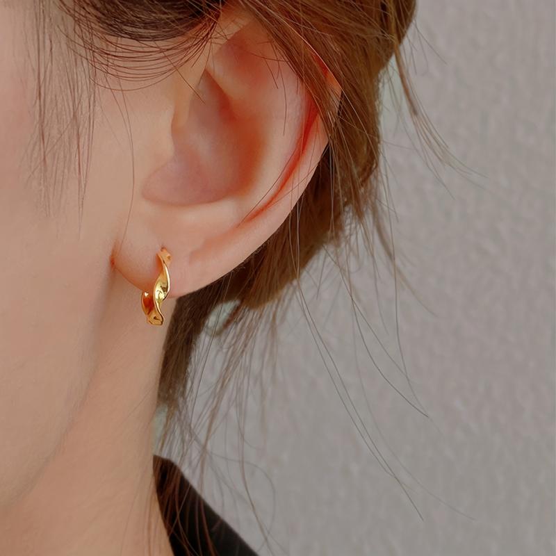 Metal Twisted Earrings Women's Ear Buckles Tiny Hoop Double Ears Earrings