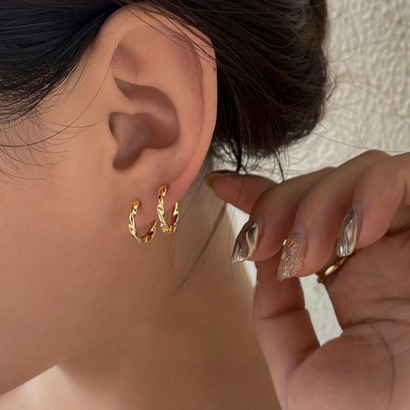 Metal Twisted Earrings Women's Ear Buckles Tiny Hoop Double Ears Earrings