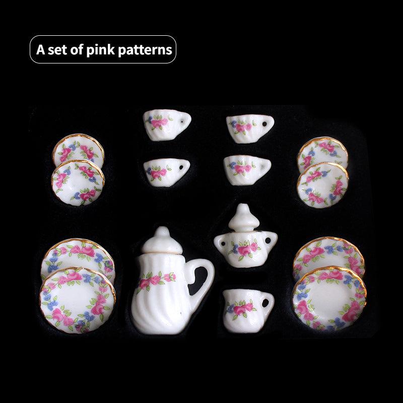 15pcs 1 12 Dollhouse Mini Ceramic Tea Set Teacup