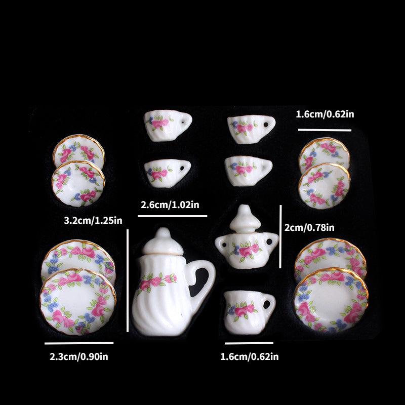 15pcs 1 12 Dollhouse Mini Ceramic Tea Set Teacup