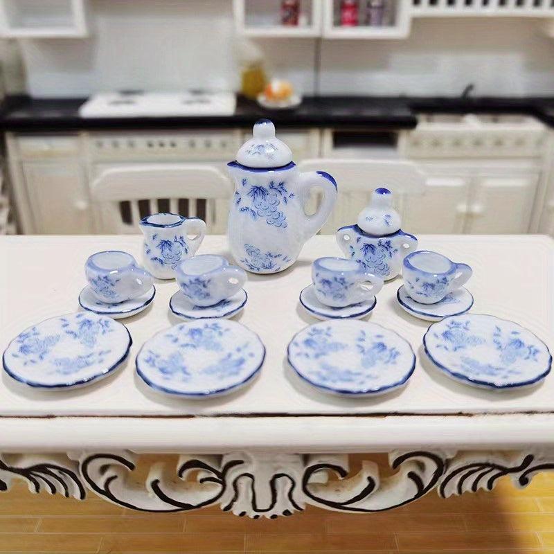 15pcs 1 12 Dollhouse Mini Ceramic Tea Set Teacup