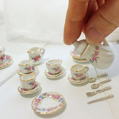 15pcs 1 12 Dollhouse Mini Ceramic Tea Set Teacup