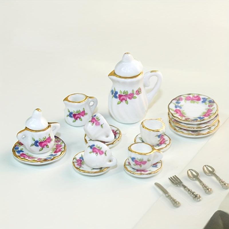 15pcs 1 12 Dollhouse Mini Ceramic Tea Set Teacup