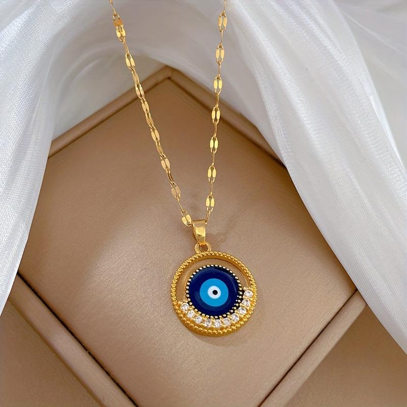 Stainless Steel Round Eyes Pendant Necklace For Women Girl