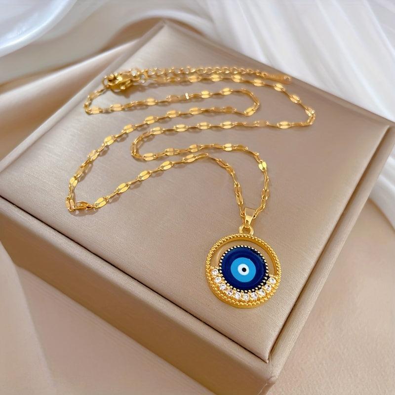 Stainless Steel Round Eyes Pendant Necklace For Women Girl