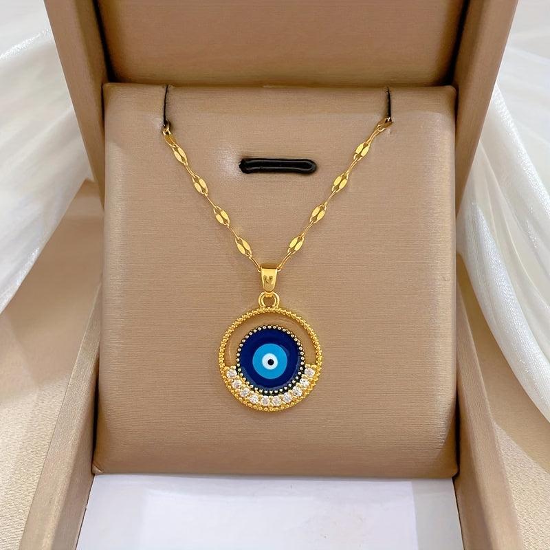 Stainless Steel Round Eyes Pendant Necklace For Women Girl