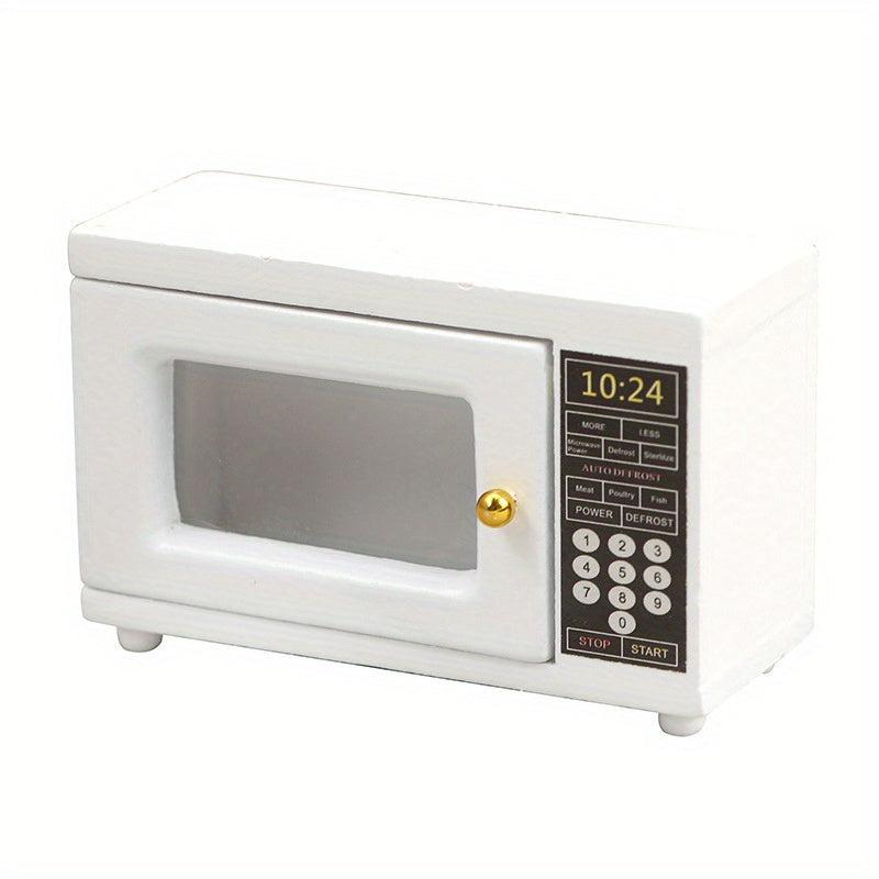 Wooden Mini Kitchen Model with Microwave & Golden Handle
