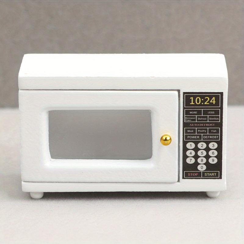 Wooden Mini Kitchen Model with Microwave & Golden Handle